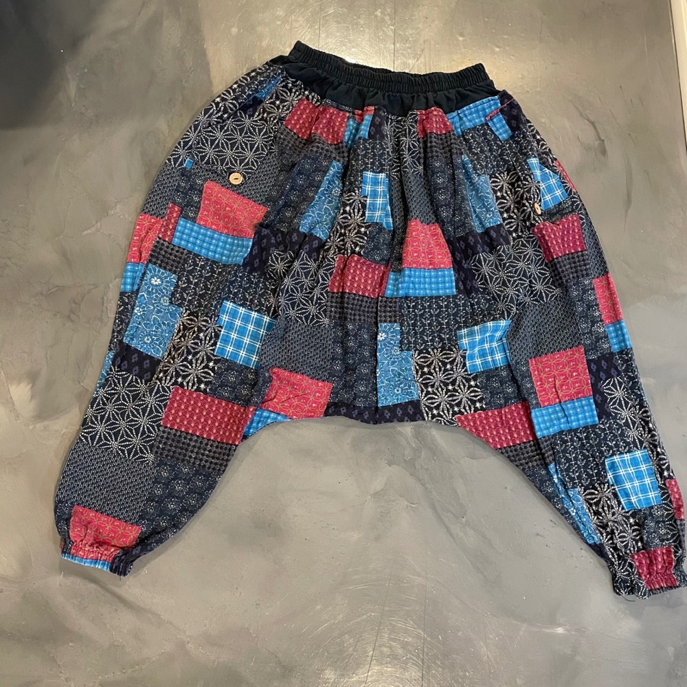 ONTTNO Patchwork Harem Pants Blue Red Drop Crotch Boho Trousers MC Hammer Sz M?